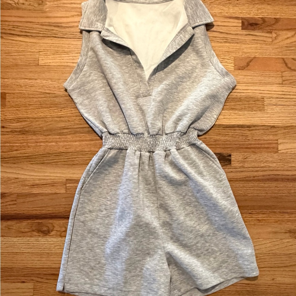 Women’s Light Grey Sleeveless Romper with Elastic Waist